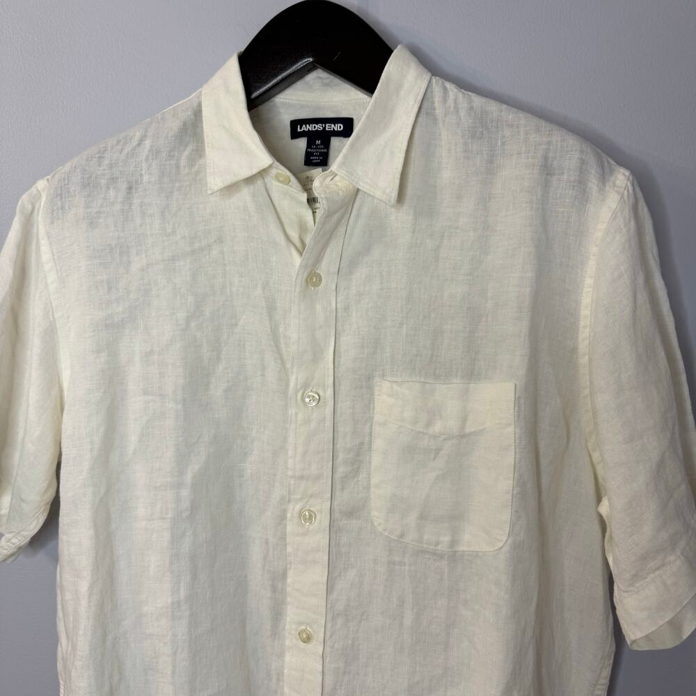 Lands' End Cream Linen Short Sleeve Shirt Beach Vacation Coastal Men's M New - Picture 3 of 11